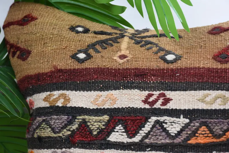 Kilim Pillow, Vintage Kilim Pillow, Retro Throw Pillow, 14x14 Brown Cushion Case, Cushion Case, Boho Pillow, Retro Throw Pillow Cover - 2