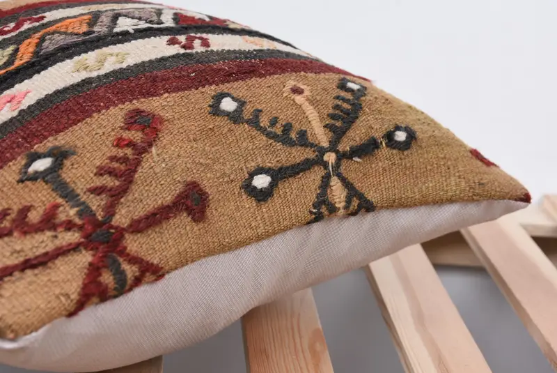 Kilim Pillow, Vintage Kilim Pillow, Retro Throw Pillow, 14x14 Brown Cushion Case, Cushion Case, Boho Pillow, Retro Throw Pillow Cover - 7