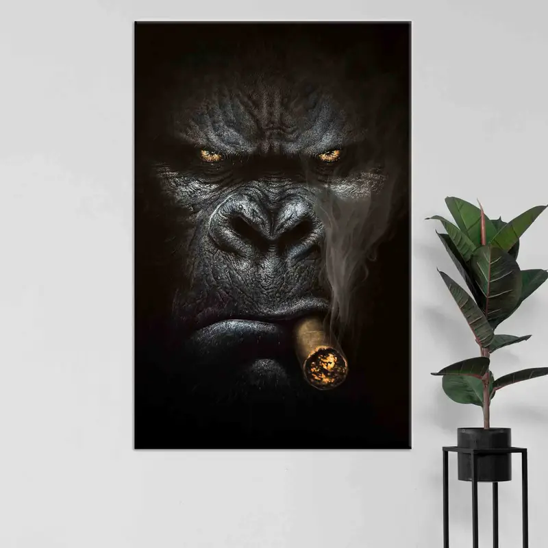 喫煙ゴリラウォールアート、ゴリラポスター、キャンバスウォールアート、喫煙モンキーウォールアート、パーソナライズされた壁アート、男洞窟の装飾、家の装飾、 - 3