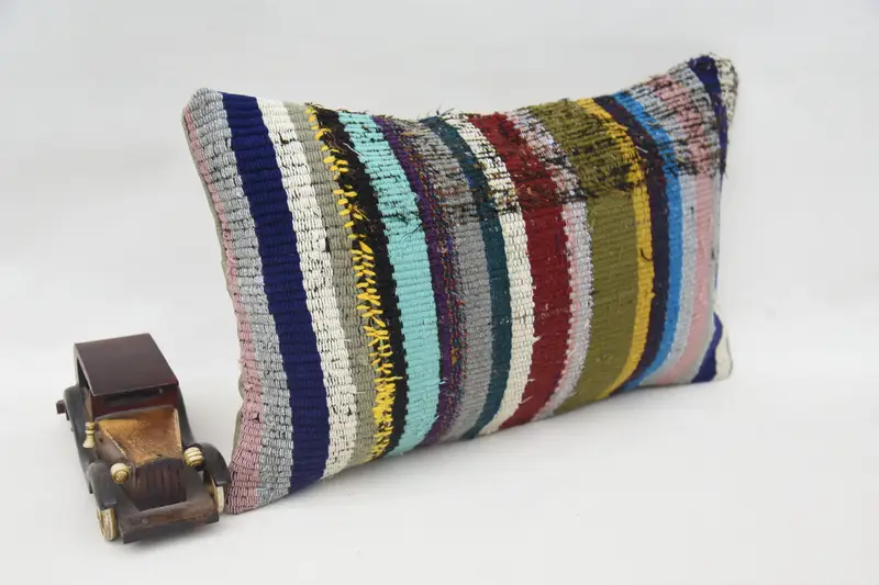 Ethnical Kilim Rug Pillow, Ethnic Pillow Sham, Pillow Cover, 12x20 Blue Cushion, Boho Pillow Sham Cover, Antique Pillows, Cotton Pillow Case - 2