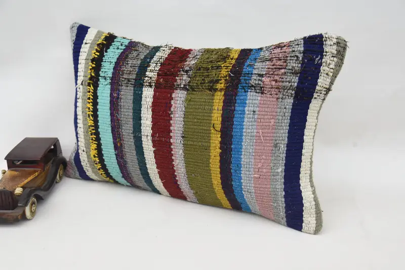 Ethnical Kilim Rug Pillow, Ethnic Pillow Sham, Pillow Cover, 12x20 Blue Cushion, Boho Pillow Sham Cover, Antique Pillows, Cotton Pillow Case - 3