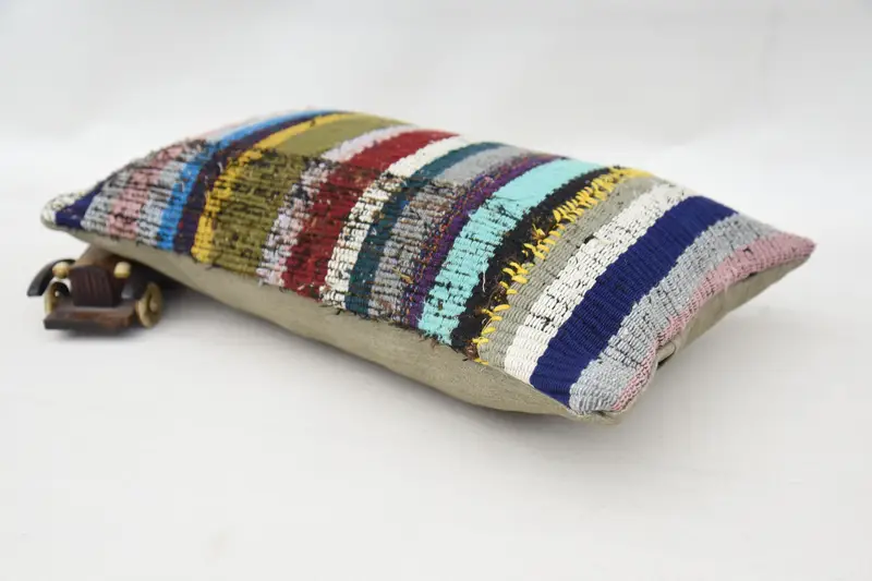 Ethnical Kilim Rug Pillow, Ethnic Pillow Sham, Pillow Cover, 12x20 Blue Cushion, Boho Pillow Sham Cover, Antique Pillows, Cotton Pillow Case - 6