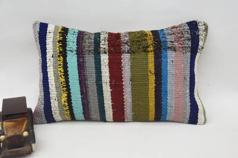Ethnical Kilim Rug Pillow, Ethnic Pillow Sham, Pillow Cover, 12x20 Blue Cushion, Boho Pillow Sham Cover, Antique Pillows, Cotton Pillow Case - 1
