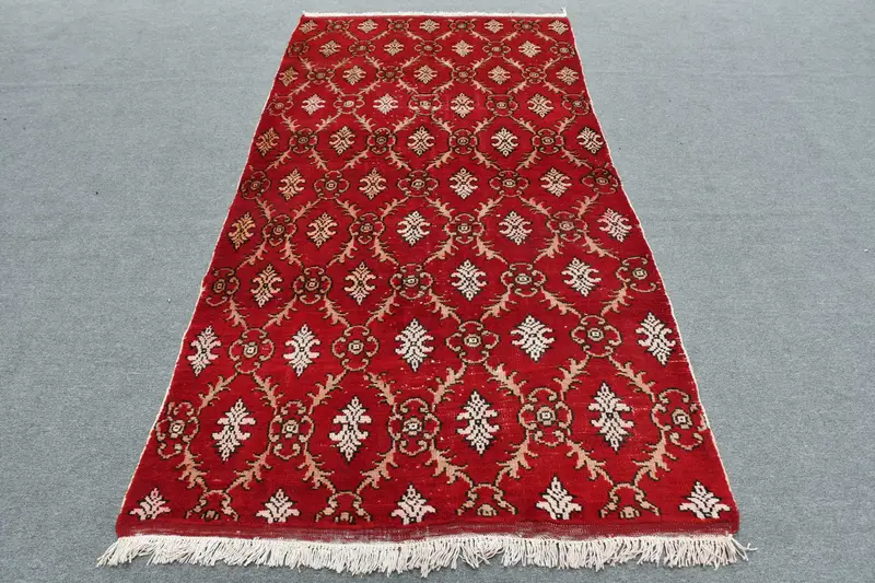 4.2x8.6 ft Turkish Oushak Rug, Vintage Rug, Red Floral Wool Rug - 1