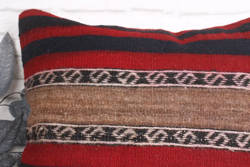 Cushion, Boho Pillow Sham Cover, Turkish Pillow, Seat Pillow Case, 24x24 Red Pillow Cover, Tapestry Pillow, Kilim Cushion Sham - 2