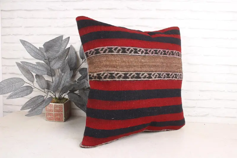 Cushion, Boho Pillow Sham Cover, Turkish Pillow, Seat Pillow Case, 24x24 Red Pillow Cover, Tapestry Pillow, Kilim Cushion Sham - 3