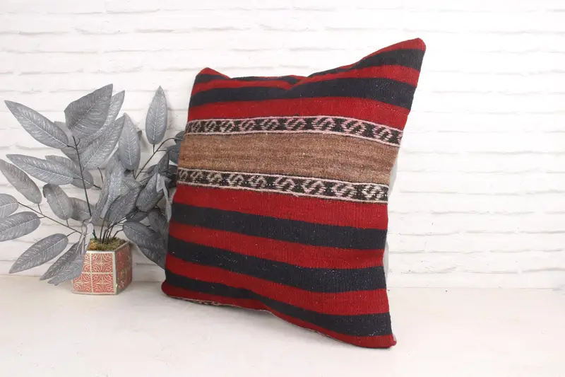Cushion, Boho Pillow Sham Cover, Turkish Pillow, Seat Pillow Case, 24x24 Red Pillow Cover, Tapestry Pillow, Kilim Cushion Sham - 4