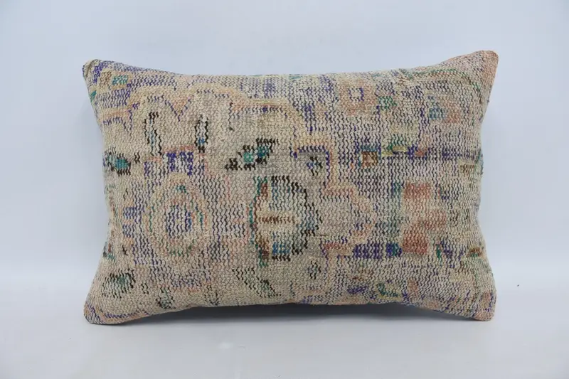Ethnical Kilim Rug Pillow, 16x24 Beige Pillow Sham, Office Chair Pillow Case, Armchair Pillow Sham, Handmade Kilim Cushion, Boho Pillow, Cushion - 1