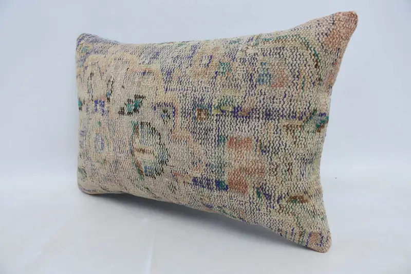 Ethnical Kilim Rug Pillow, 16x24 Beige Pillow Sham, Office Chair Pillow Case, Armchair Pillow Sham, Handmade Kilim Cushion, Boho Pillow, Cushion - 4