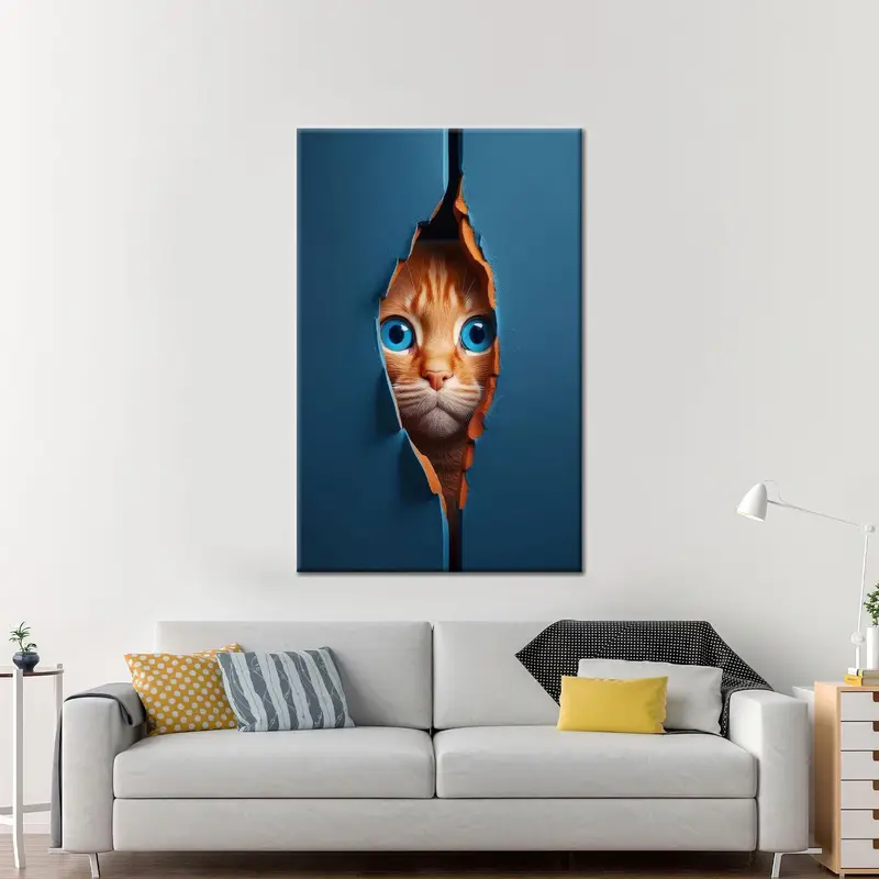Modern Blue Eyed Cat Canvas for Elegant Kids Room Decor