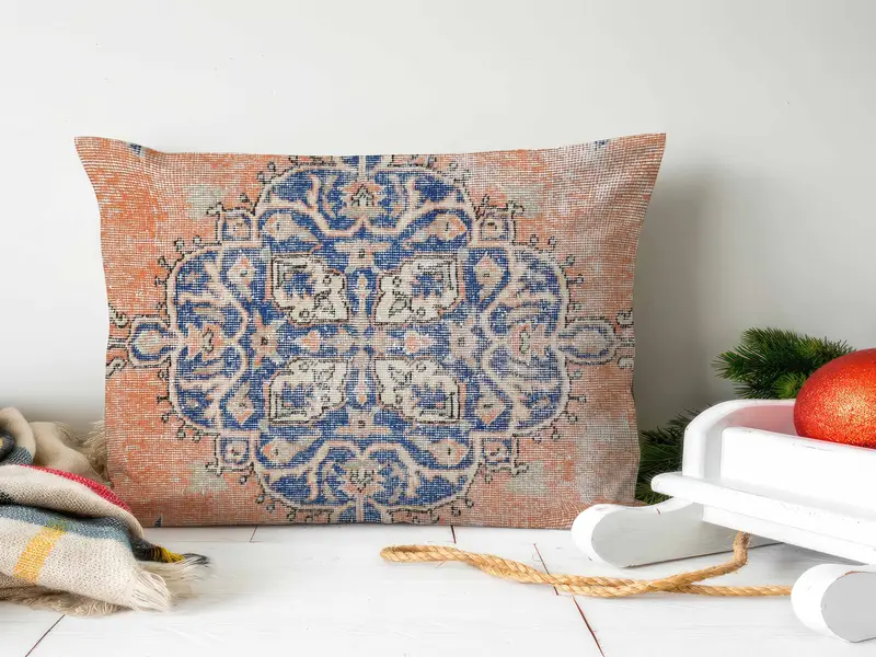 Besticktes florales Leinen-Wurfkissen, quadratisches Vintage-Kissen