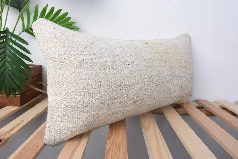 Ethnical Kilim Rug Pillow, Pillow for Sofa, Pillow Sham, Boho Pillow, 12x24 White Pillow Case, Wool Kilim Pillow Cushion, Retro Throw Cushion Case - 5
