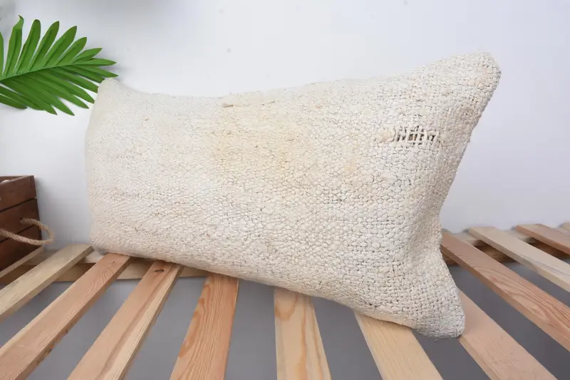 Ethnical Kilim Rug Pillow, Pillow for Sofa, Pillow Sham, Boho Pillow, 12x24 White Pillow Case, Wool Kilim Pillow Cushion, Retro Throw Cushion Case - 4