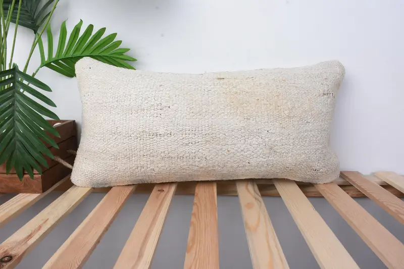 Ethnical Kilim Rug Pillow, Pillow for Sofa, Pillow Sham, Boho Pillow, 12x24 White Pillow Case, Wool Kilim Pillow Cushion, Retro Throw Cushion Case - 1