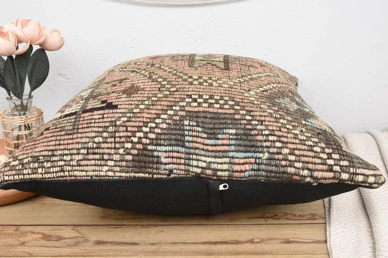 Throw Kilim Pillow, Pillow for Couch, Boho Pillow Sham Cover, Pillow Case, Vintage Kilim Pillow Pillow Sham, 24x24 Pink Pillow Case - 5