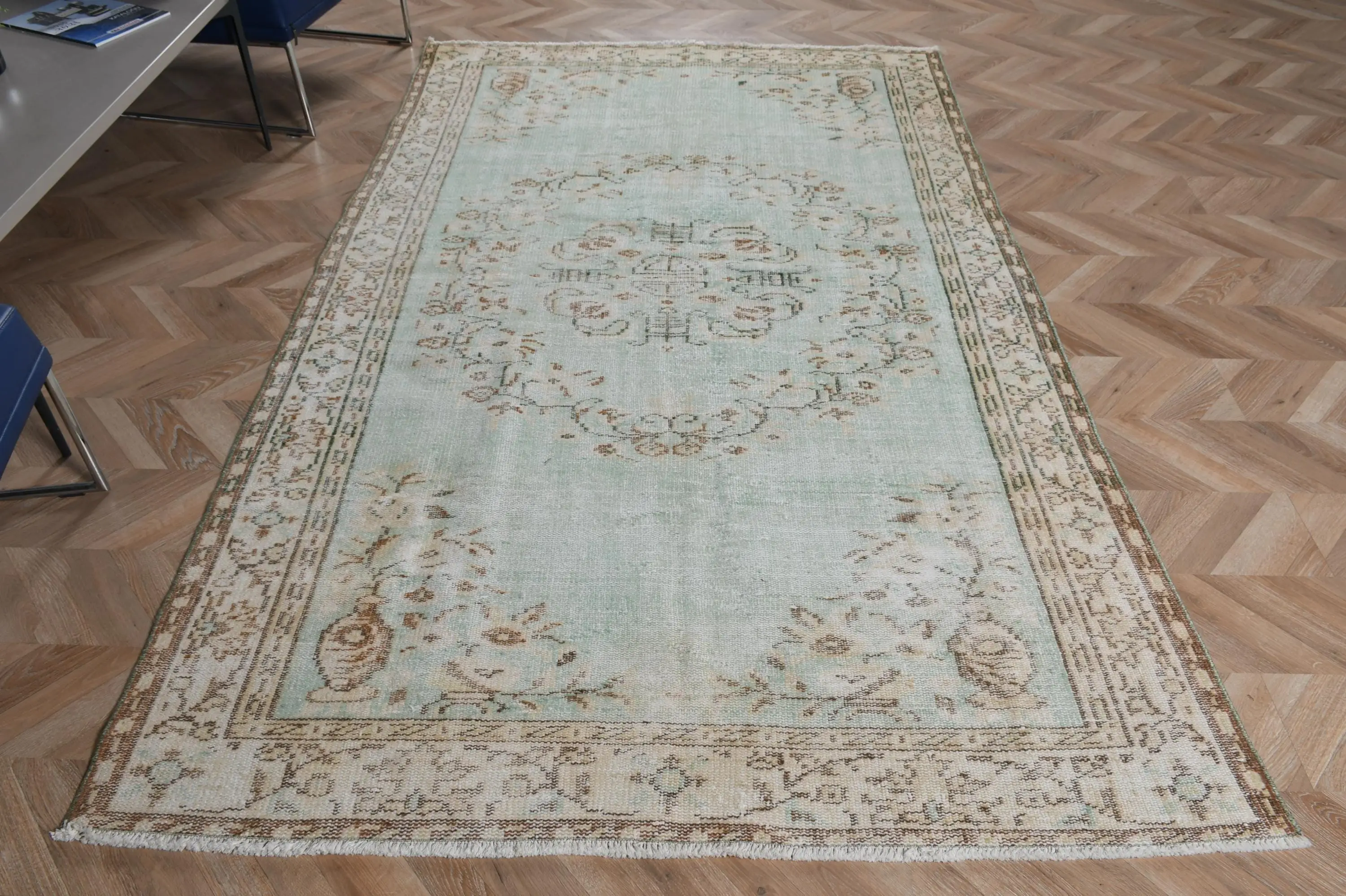 Türk 5.2x8.7 ft Halı, Büyük Vintage Halı, Yeşil Hayvan Baskı Yün Halı - 1