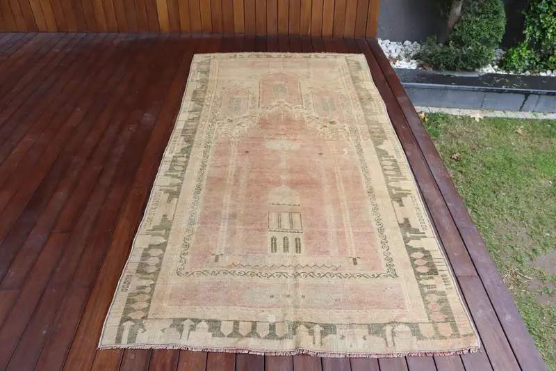 4.2x8.5 ft Halı, Vintage Alan Halısı, Kırmızı Oushak Çiçekli Halı - 1