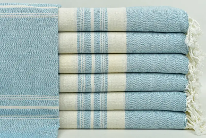 カスタム刺繍ビーチタオル ターコイズストライプ、38x60インチ