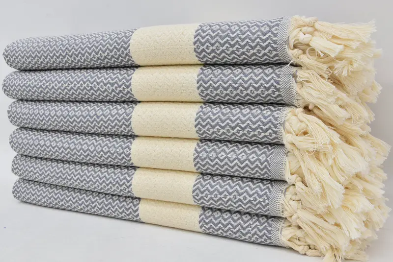 Gray Hand Towel Diamond Design Turkish Cotton Towel, 16x36 inches