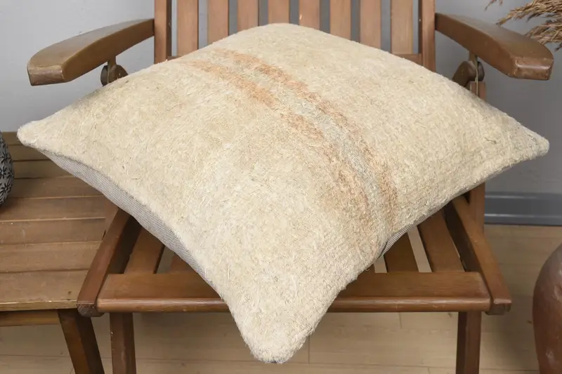 Hippie Throw Pillow, 20x20 Beige Cushion Case, Pillow, Handmade Kilim Cushion, Accent Throw Pillow Cover, Pillow for Couch, Antique Pillows - 4