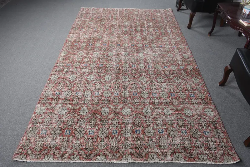 Alfombra Oriental Roja Hecha a Mano, Decoración Elegante 5,4x9,4ft