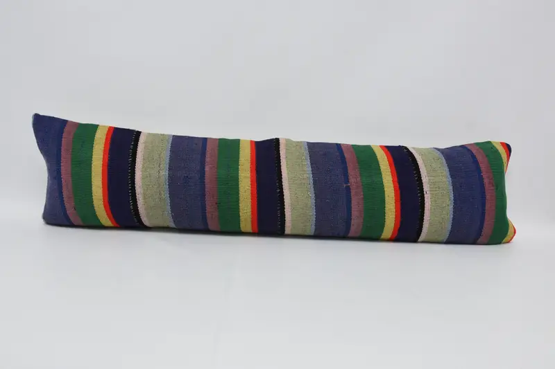 Wool Turkish Pillow Cover, Easter Gift Blue Striped Antique Cushion Case - 1