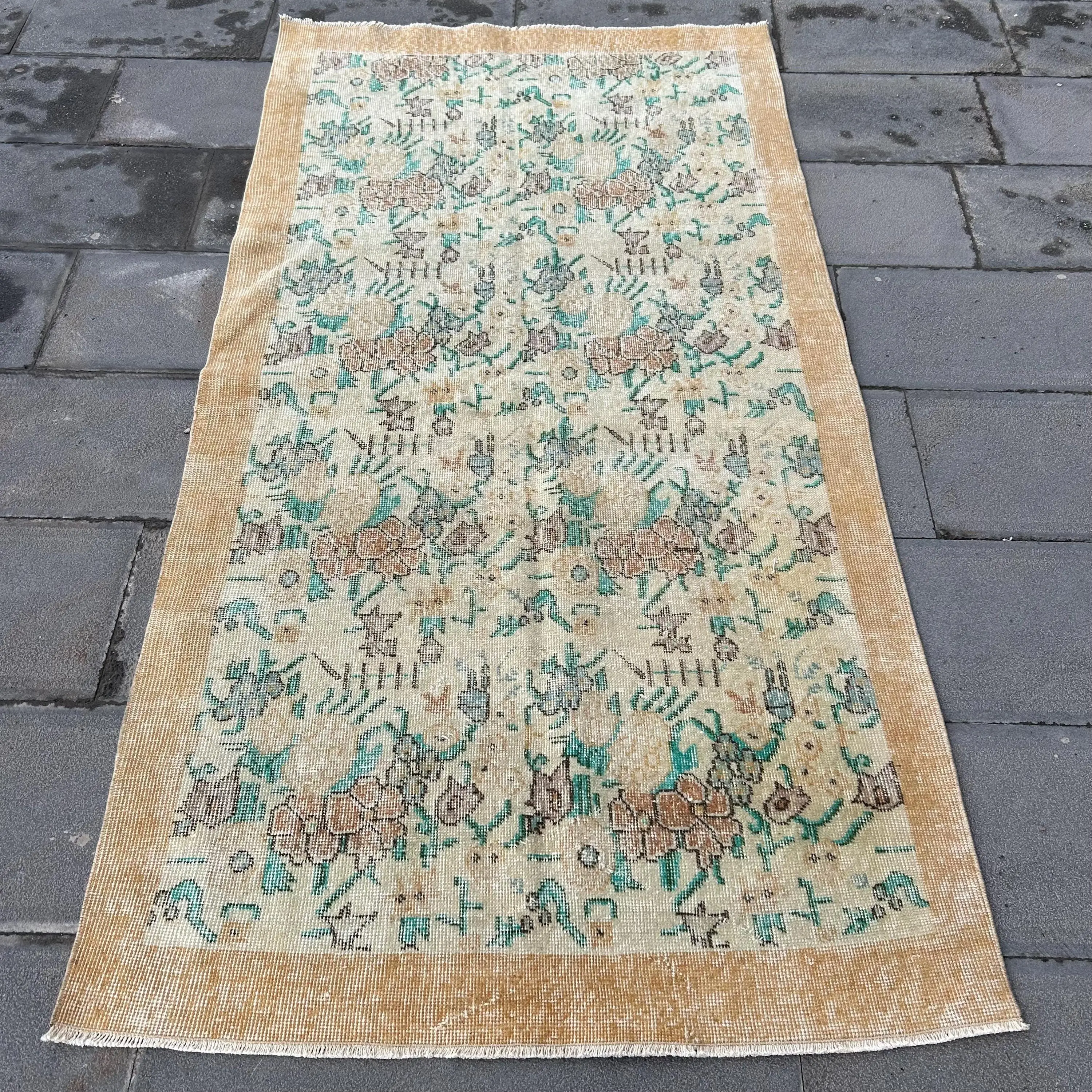 Alfombra, Alfombra vintage de 3,5x6,8 pies, Lana de alfombra patchwork marrón - 1