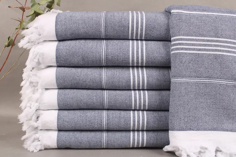 Personalized Turkish Beach Towel Navy Stripes Beige, 36x67 Inches