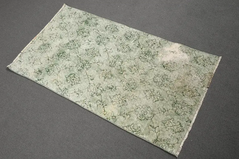 Vintage Small Rug 2.1x3.9 ft, Green White Camouflage Rug Wool - 1