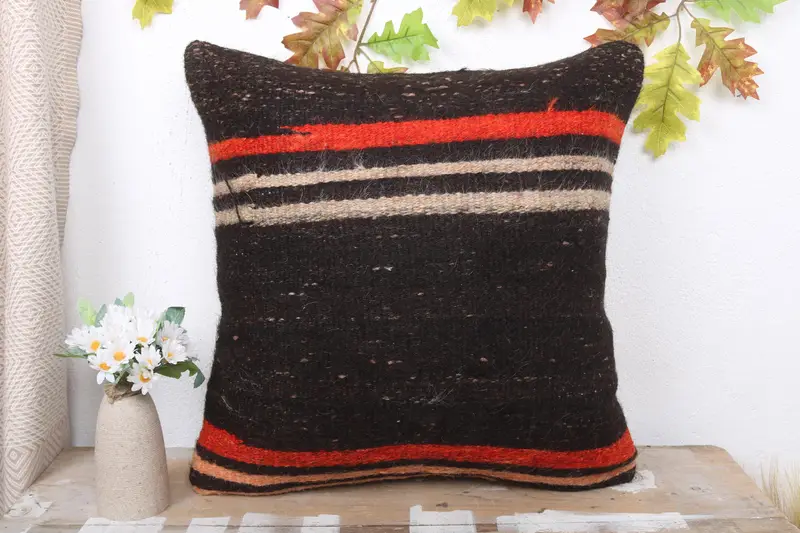 Decorative Throw Cushion, Kilim Pillow Cover, Pillow Sham, Antique Pillows, Ethnical Kilim Rug Pillow, 20x20 Brown Pillow Sham - 2