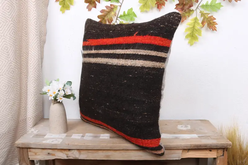 Decorative Throw Cushion, Kilim Pillow Cover, Pillow Sham, Antique Pillows, Ethnical Kilim Rug Pillow, 20x20 Brown Pillow Sham - 4