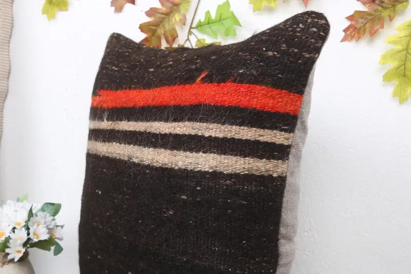 Decorative Throw Cushion, Kilim Pillow Cover, Pillow Sham, Antique Pillows, Ethnical Kilim Rug Pillow, 20x20 Brown Pillow Sham - 5