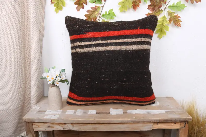 Decorative Throw Cushion, Kilim Pillow Cover, Pillow Sham, Antique Pillows, Ethnical Kilim Rug Pillow, 20x20 Brown Pillow Sham - 1