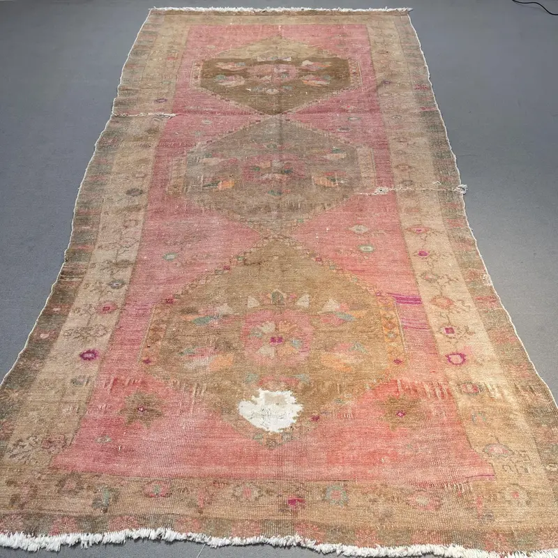 Elegant Pink & Green Rug, 6.4x12.1 ft Botanical Design