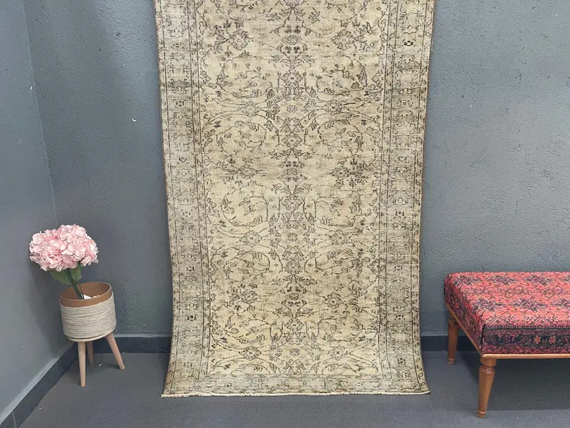3.9x6.6 ft Oushak Rug, Turkish Vintage Rug, Brown Gray Floral Rug - 1