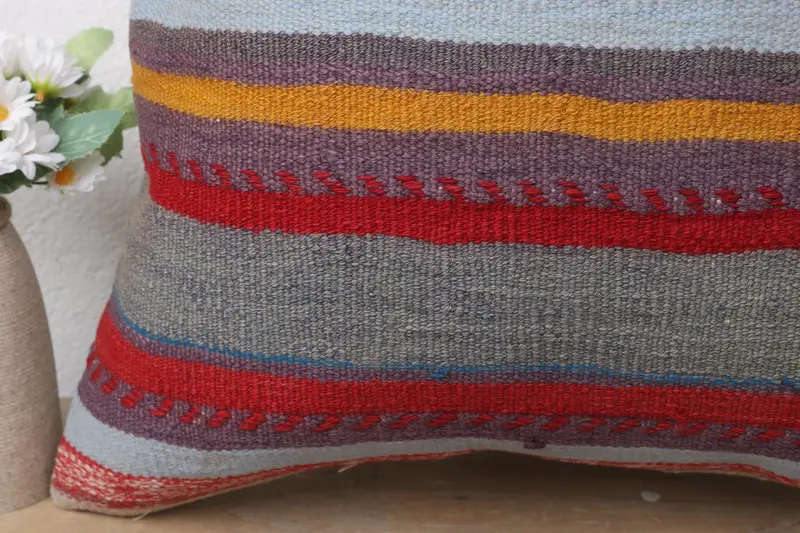Vintage Kilim Pillow, Boho Pillow Sham Cover, Muted Pillow, Pillow Sham, Home Decor Pillow, Outdoor Bolster Cushion, 20x20 Blue Cushion Case - 3