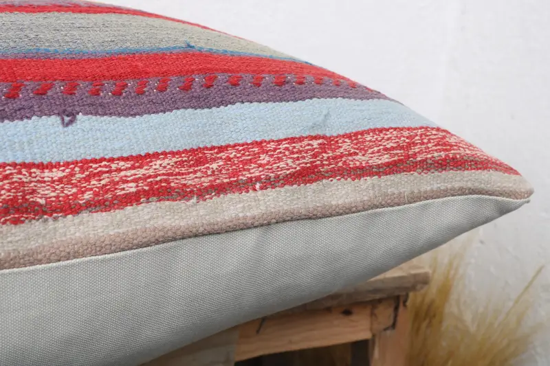 Vintage Kilim Pillow, Boho Pillow Sham Cover, Muted Pillow, Pillow Sham, Home Decor Pillow, Outdoor Bolster Cushion, 20x20 Blue Cushion Case - 6