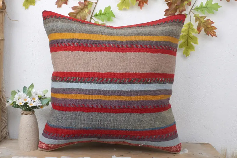 Vintage Kilim Pillow, Boho Pillow Sham Cover, Muted Pillow, Pillow Sham, Home Decor Pillow, Outdoor Bolster Cushion, 20x20 Blue Cushion Case - 2