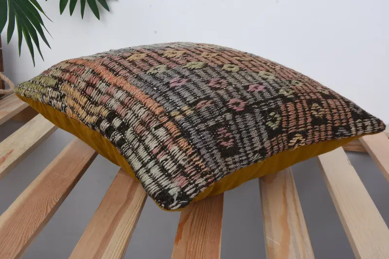 Toss Pillow Cover, Yoga Pillow, Vintage Pillow, 14x14 Brown Cushion, Cushion Cover, Ethnical Kilim Rug Pillow, Turkish Kilim Pillow - 6