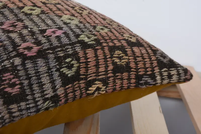 Toss Pillow Cover, Yoga Pillow, Vintage Pillow, 14x14 Brown Cushion, Cushion Cover, Ethnical Kilim Rug Pillow, Turkish Kilim Pillow - 7