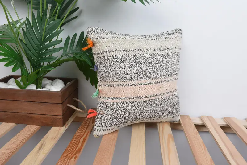 Interior Designer Pillow, Boho Pillow, Cushion Case, Boho Pillow Sham Cover, Knitted Pillow Cover, 14x14 Pink Pillow Sham - 4