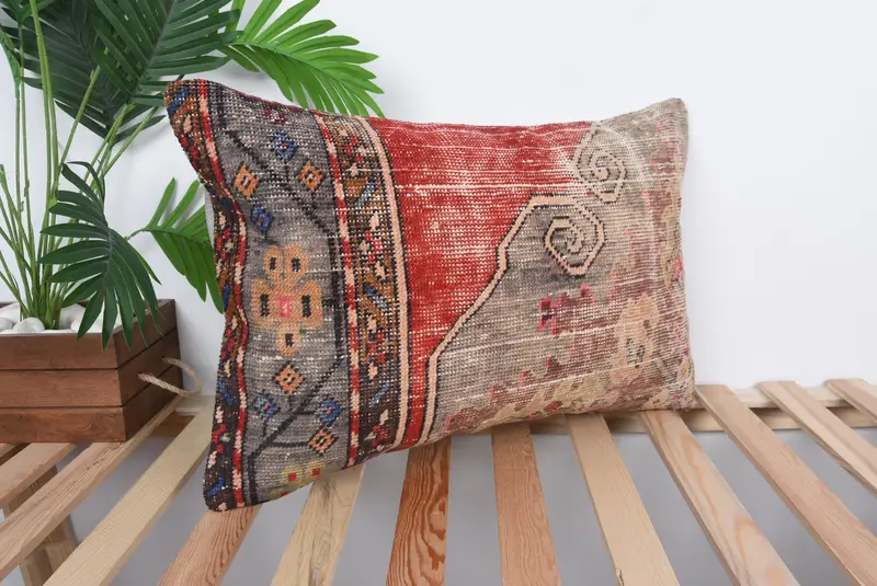 16x24 Red Pillow Sham, Cushion, Ethnical Kilim Rug Pillow, Kilim Pillow, Ethnic Pillow Cover, Pillow for Sofa, Outdoor Patio Pillow Sham - 4