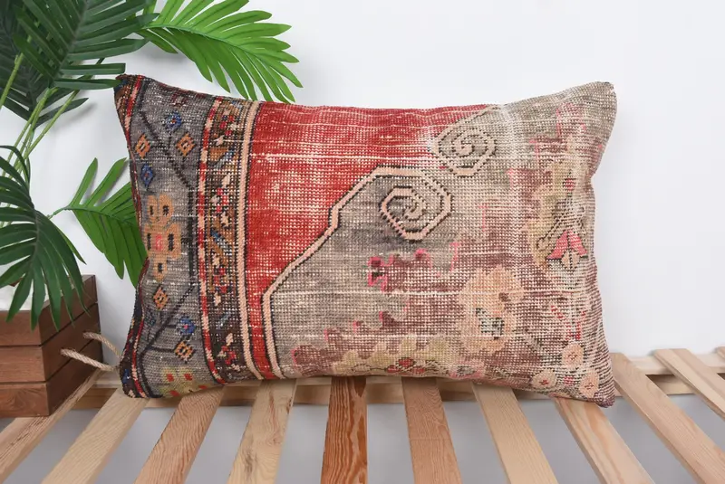16x24 Red Pillow Sham, Cushion, Ethnical Kilim Rug Pillow, Kilim Pillow, Ethnic Pillow Cover, Pillow for Sofa, Outdoor Patio Pillow Sham - 1