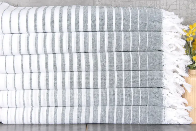 Personalized Turkish Towel White-Dark Green Stripes, 40x69 Inches