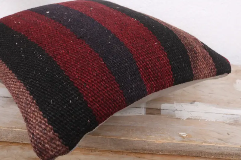 Vintage Kilim Pillow, Pillow Sham, Throw Kilim Pillow, 12x12 Red Pillow, Anatolian Cushion Case, Kilim Pillow Cover, Neutral Throw Cushion Case - 6