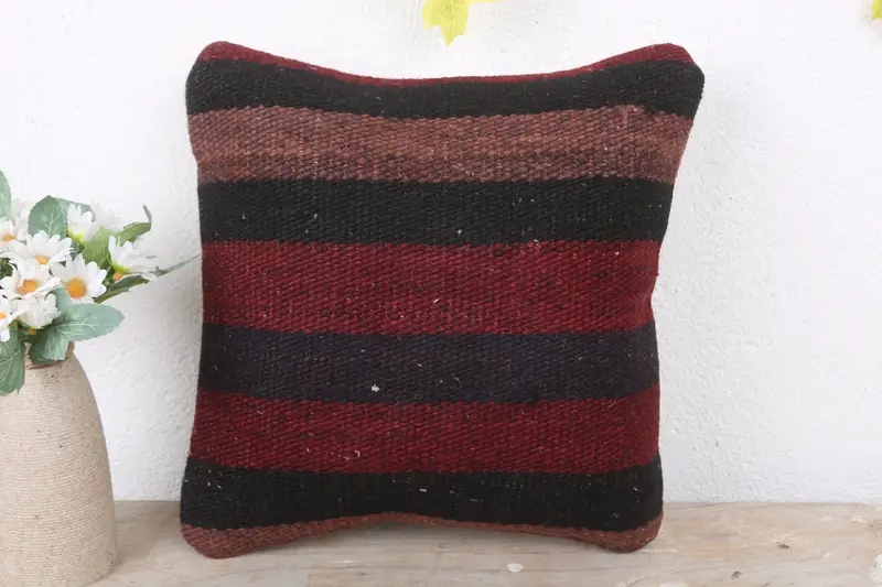 Vintage Kilim Pillow, Pillow Sham, Throw Kilim Pillow, 12x12 Red Pillow, Anatolian Cushion Case, Kilim Pillow Cover, Neutral Throw Cushion Case - 2