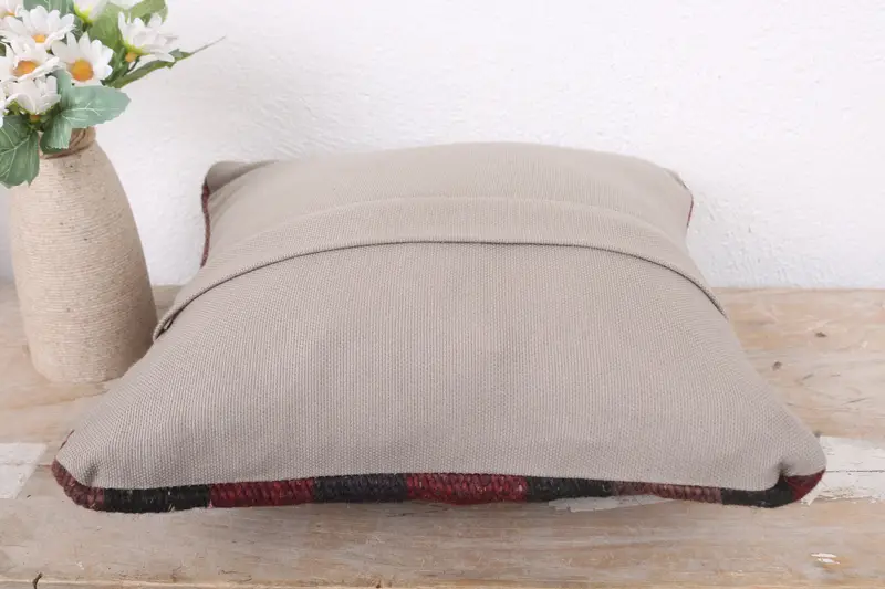 Vintage Kilim Pillow, Pillow Sham, Throw Kilim Pillow, 12x12 Red Pillow, Anatolian Cushion Case, Kilim Pillow Cover, Neutral Throw Cushion Case - 7