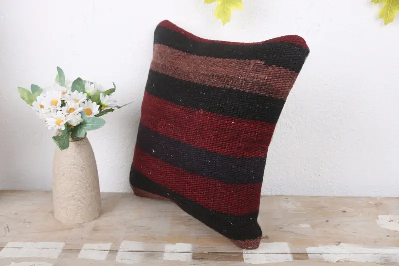 Vintage Kilim Pillow, Pillow Sham, Throw Kilim Pillow, 12x12 Red Pillow, Anatolian Cushion Case, Kilim Pillow Cover, Neutral Throw Cushion Case - 4
