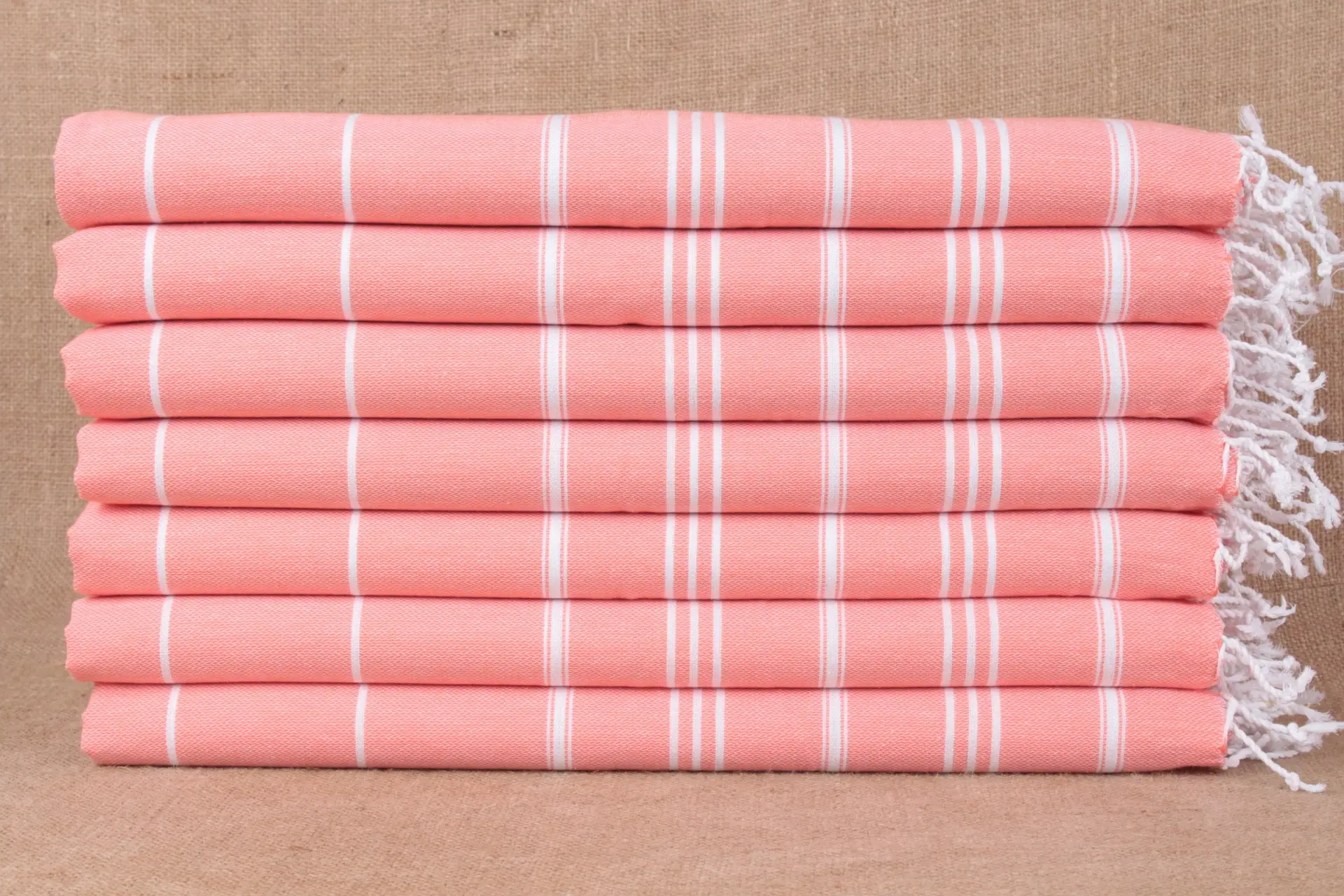Hand Towel Turkish Cotton Striped Peshkir, Beige, 22x40 Inches - 1