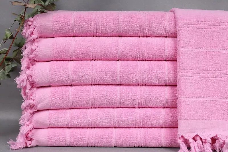 Small Towel Turkish Hand Towel Light Powder Pink Striped Terry, 18x40 Inches